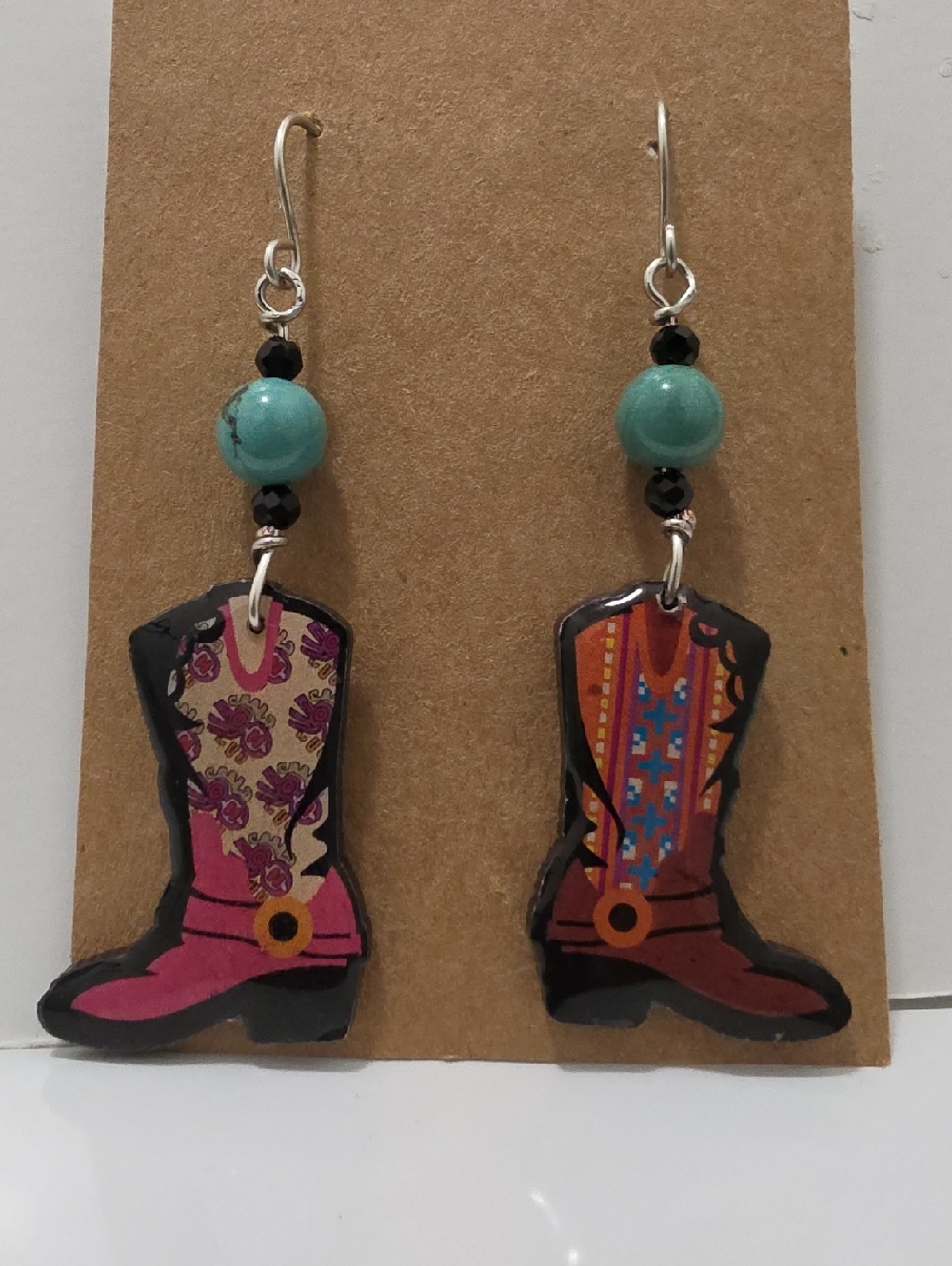 NWOT Colorful Cowboy Boot Dangle Earrings with Turquoise Beads